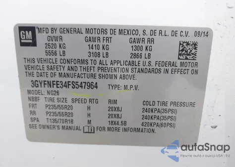 2015 Cadillac Srx Performance Collection из США, поврежденный, VIN 3GYFNFE34FS547964